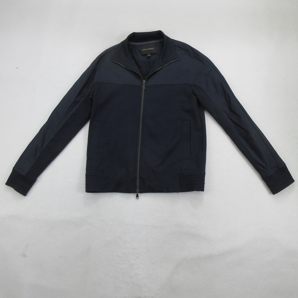 Banana Republic Men Jacket Small Bomber Preppy Navy Blue Full Zip Mixed Media